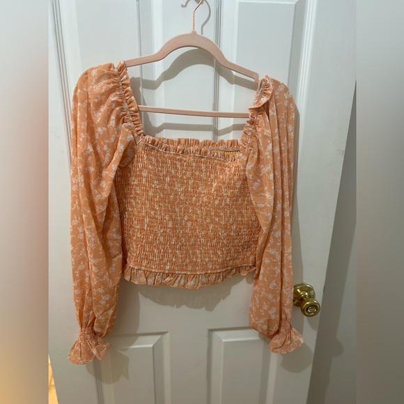 LuLu’s Dreamiest Love Orange Floral Print Long Sleeve Crop Top - Picture 8 of 10
